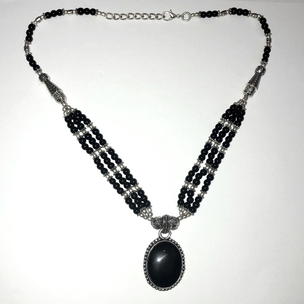 Custom stainless steel black onyx necklace